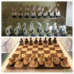 Шахматы - форфоровые статуэтки, шахматы - деревянные неваляшки